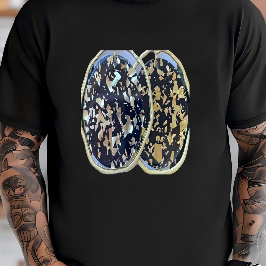 Gold Black Flake Chandelier Acrylic Disc Chandelier Earrings T-shirt