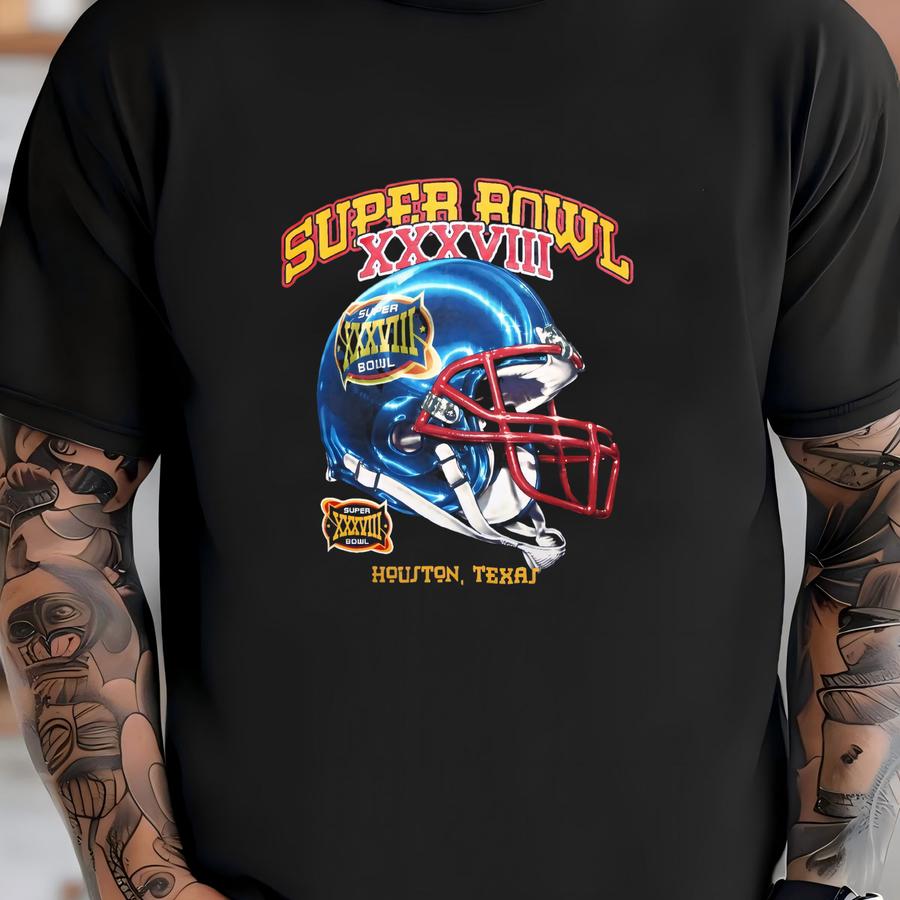Vintage 2004 Black New England Patriots Super Bowl 38 Xxxviii Helmet Tshirt M T-shirt