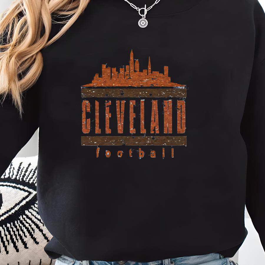 Cleveland Football Kids Sweatshirt | Toddler Ohio Skyline Sports Fan | Kids Cleveland Football | Youth Cleveland Ohio Vintage Gameday Top Sweatshirt