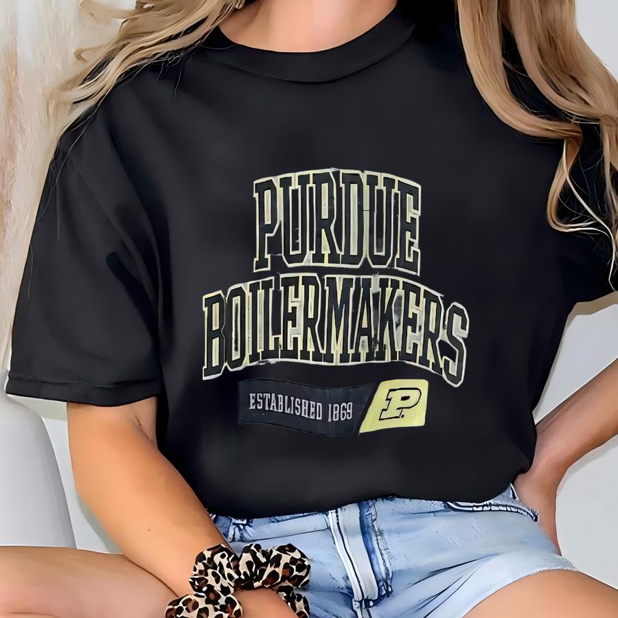 Vintage Ncaa Purdue Boilermakers Hoodie Purdue Pullover Hooded Purdue Boilermakers Logo Graphic Print Purdue Boilermakers Football Gray T-shirt