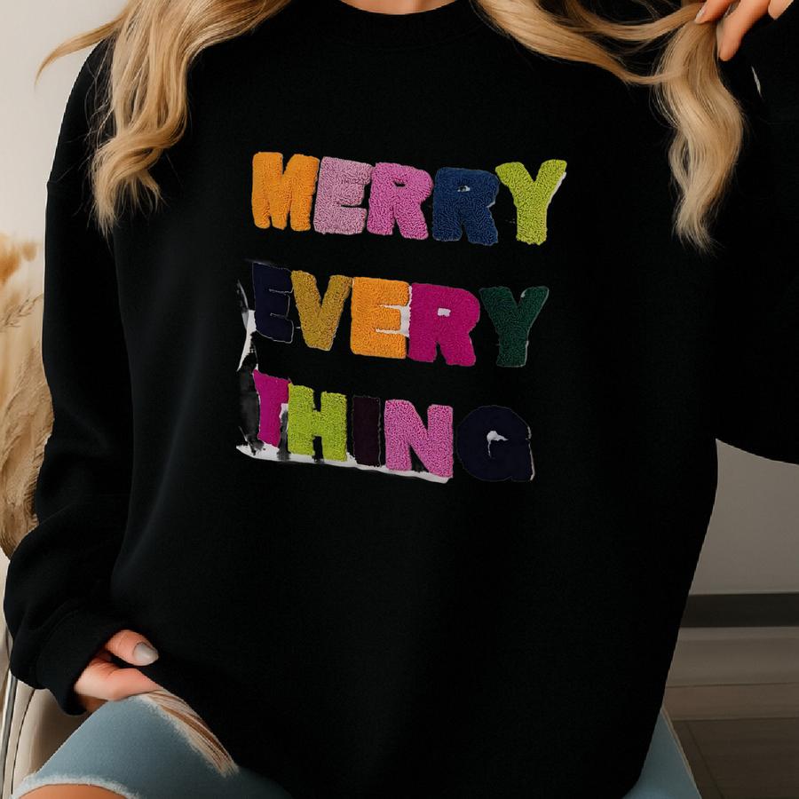 Merry Every Thing Punch Needle Pillow, Throw Cushion Cover, Sofa Bed Decor, Lumbar Pillow Sweatshirt