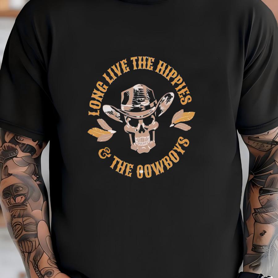 Long Live The Hippies The Cowboys Boho Vintage Graphic Hoodie, Hippie Tee, Hippie Soul, Western Tee, Concert Shirt , Women's Boho Tee T-shirt