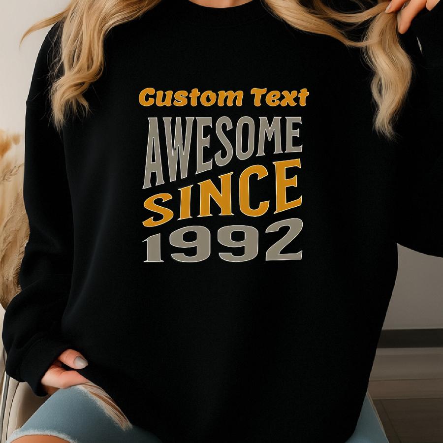 Personalized 36 Birthday T-shirt Awesome Since 1992 Custom Year Tee Vintage Style Gift Unisex Graphic Top, 32 Years Old Birthday Party Idea Sweatshirt