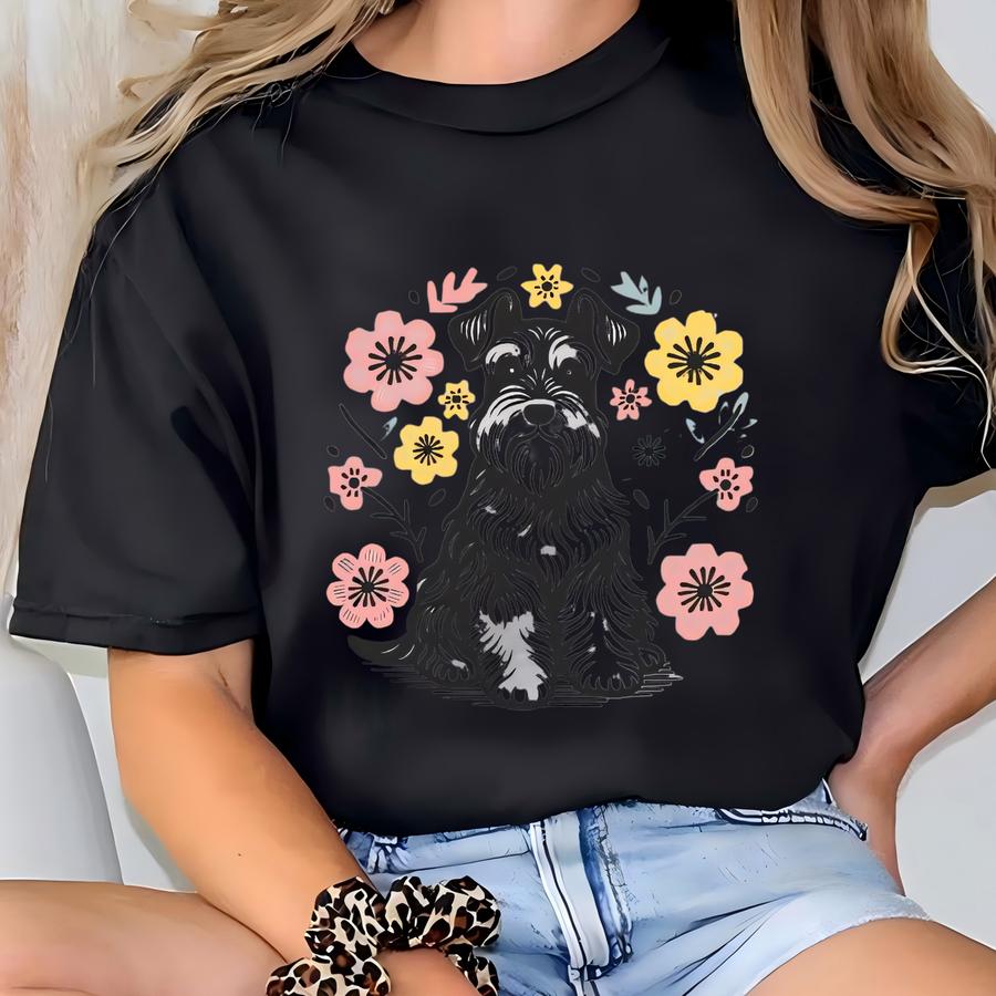 Schnauzer Sweater. Schnauzer Gift. Dog Flower Top. Dog Lover Gift. Pet Owner Gift. Floral Pet Top. Dog Floral Sweater. Flower Pet #fc221 T-shirt
