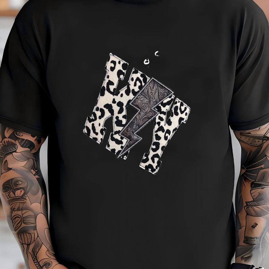 Ky Lightning Bolt W/ Leopard Fabric Tooled Leather Sweatshirt, Ky Shirt, Kentucky Shirt, Ky, Birthday Gift, Girl Gift, Christmas Gift, T-shirt