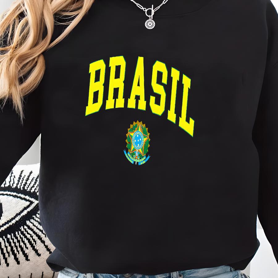 Brasil Sweatshirt, Coat Of Arms Of Brazil Sweater, Cozy Crewneck Unisex Sweatshirt
