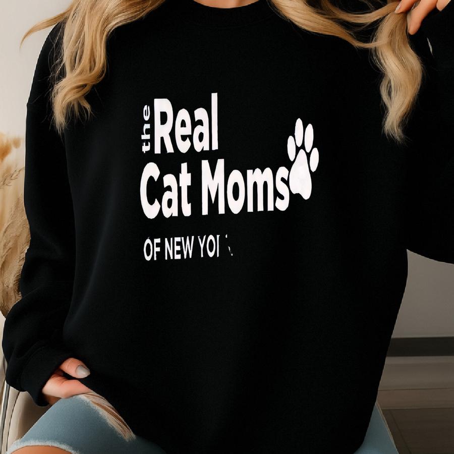 Real Cat Moms Of New York T-shirt, Funny Cat Lover Tee, Unisex Feline Fan Shirt, Pet Owner Gift, Casual Graphic Tee, Black And White Sweatshirt