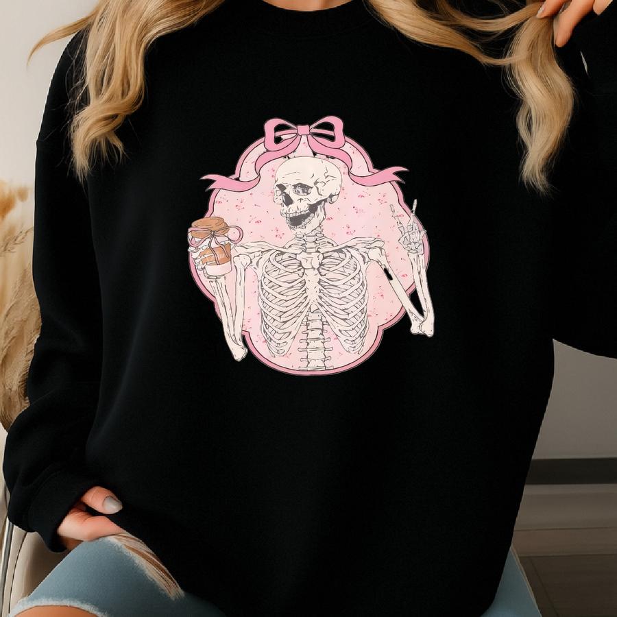 Coquette Shirt Skeleton Coffee Cups Shirt Soft Girl Aesthetic Clothing Coquette Top Gen Z Shirt Pastel Goth Shirt Gift For Female Friend Sweatshirt