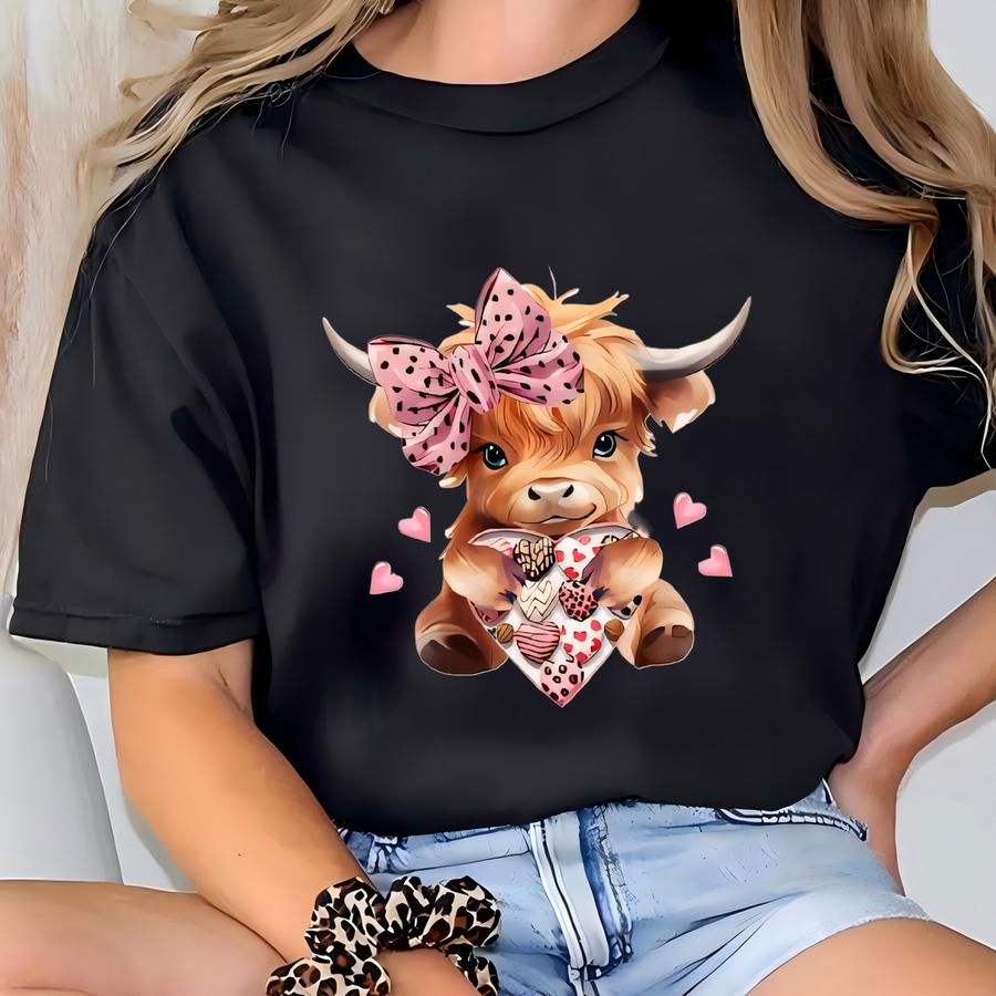 Highland Cow Valentine's Hoodie T-shirt