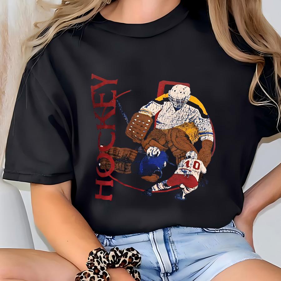 Vintage 90s Hockey Blue Long-sved Hoodie Size M T-shirt