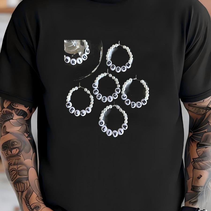 Wedding Wine Glass Charms W/ Pearls Set Of 5/10/15/20 | Personalizable Favor For Wedding Party, Champagne Toast, Bridal Party, Bridal Shower T-shirt