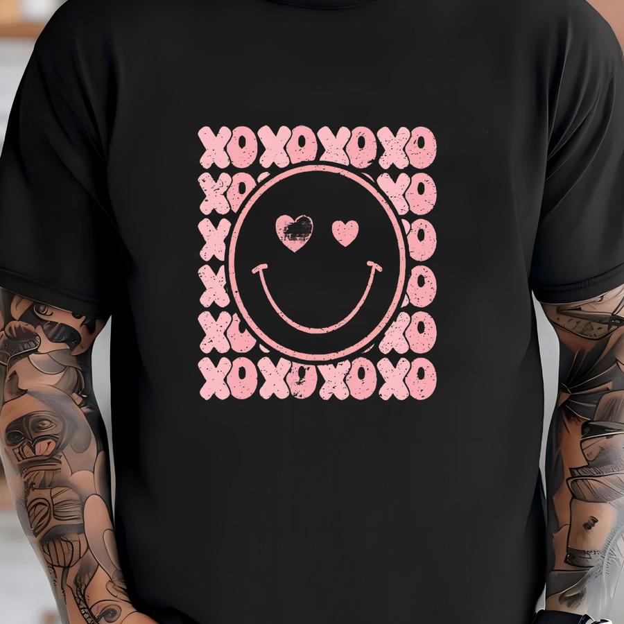 Xoxo Face Shirt, Valentine Heart Shirt, Xoxo Shirt, Valentines Day Gift, Retro Love Shirt, Pink Xoxo Face Tee T-shirt