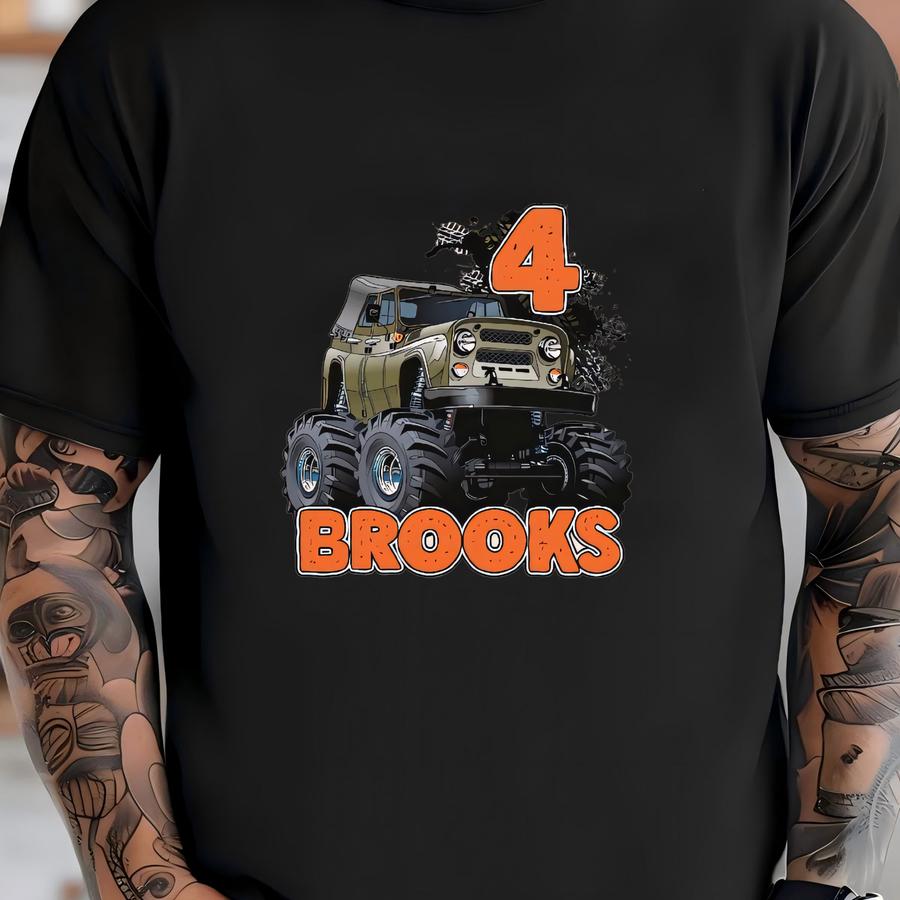 Monster Truck Birthday Shirt, Boys Personalized Birthday Shirt, Truck Tshirt, Custom Monster Truck Birthday Gift Tee, Fourth Birthday T-shirt