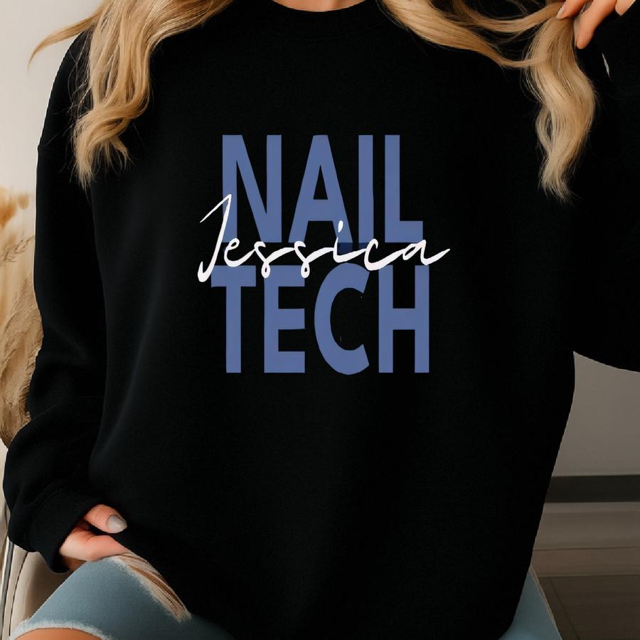 Personalized Pocket Nail Tech Shirt, Sweatshirt, Hoodie, Long Sve, Gift, Custom Name Nail Technician, Esthetician Sweatshirt