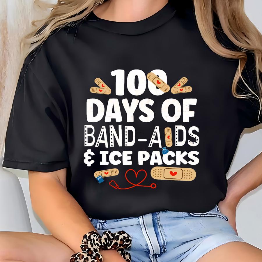 100 Days Bandaids Ice Packs. Instant Download. Shirt Design, Sublimation, Png, Svg, Digital File, School Nurse 100 Days. Cut File T-shirt