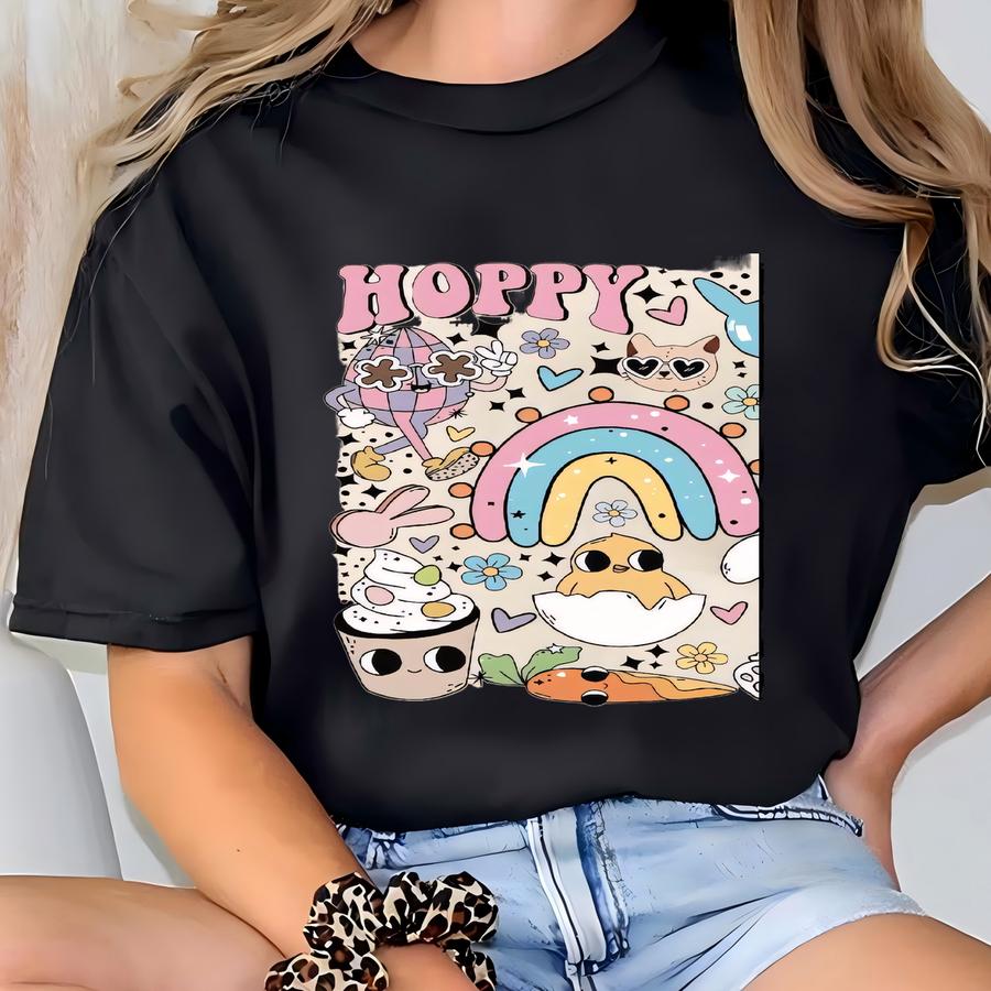 Happy Easter Bunny Sweatshirt, Women Easter Bunny Sweatshirt, Retro Easter Sweater, Spring Easter ,floral Easter Gift, Cute Easter Hoodie T-shirt