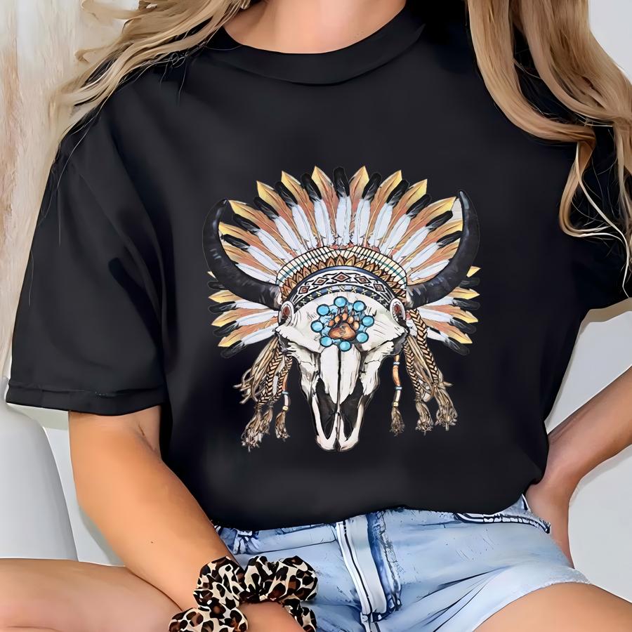 Tribe Shirt, Cow Skull Shirt, Bohemian Hoodie, Spiritual Shirt, Okie Shirt, Tribe Shirt, Native Shirt, Bull Skull Shirt T-shirt