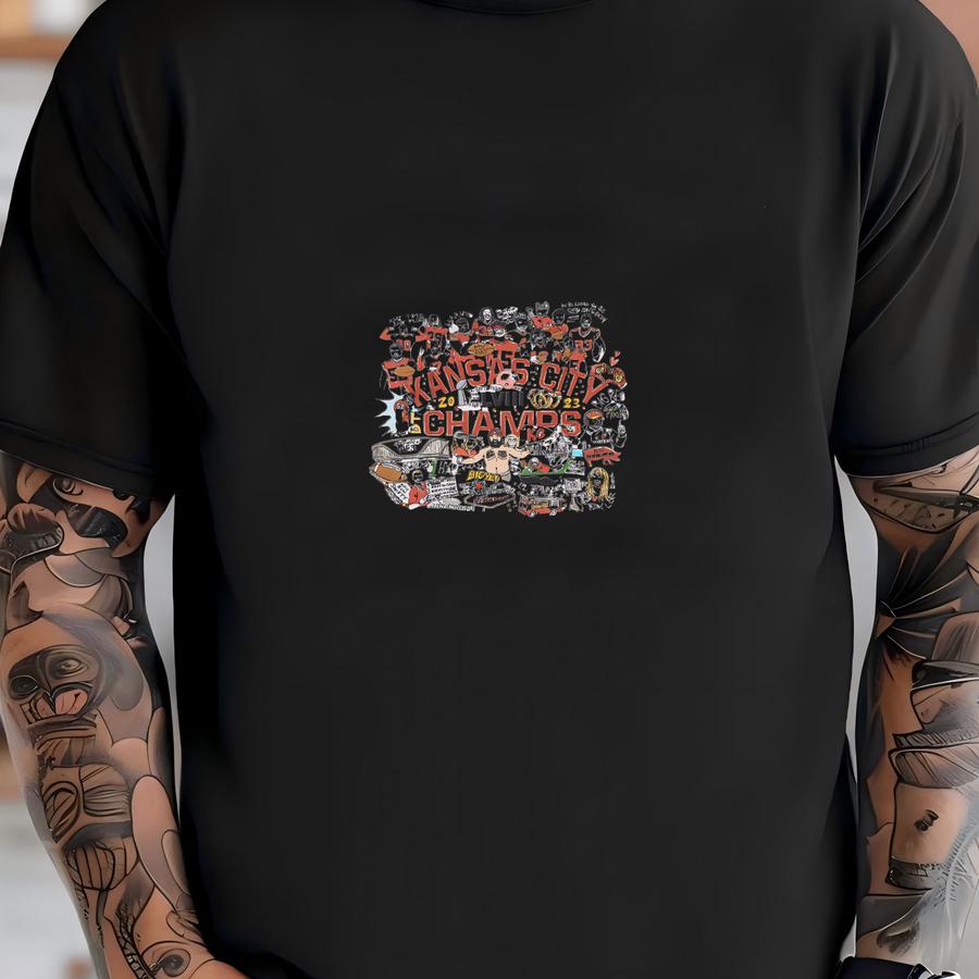 Kansas City Champs Doodle Comforter - Kansas City, Football, Fans, World Champions, Champs, Mahomes, Kelce, Home, Bedding, Bedroom T-shirt