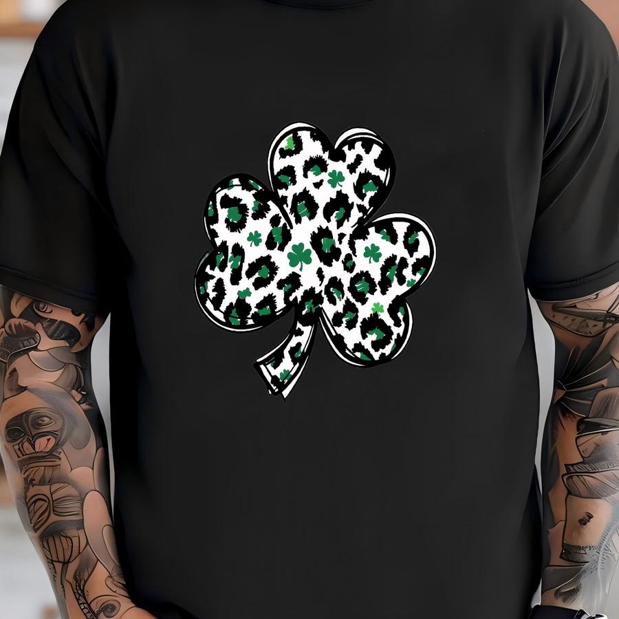 Leopard Print Shamrock Shirt, St Patrick's Shirt, Lucky Shirt, St Patrick's Day Shirt, Clover Shirt, Shenanigans Shirt T-shirt
