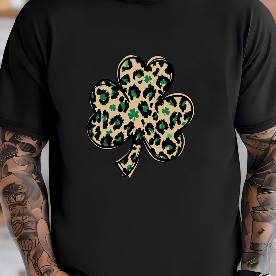 Leopard Print Shamrock Shirt, St Patrick's Shirt, Lucky Shirt, St Patrick's Day Shirt, Clover Shirt, Shenanigans Shirt T-shirt
