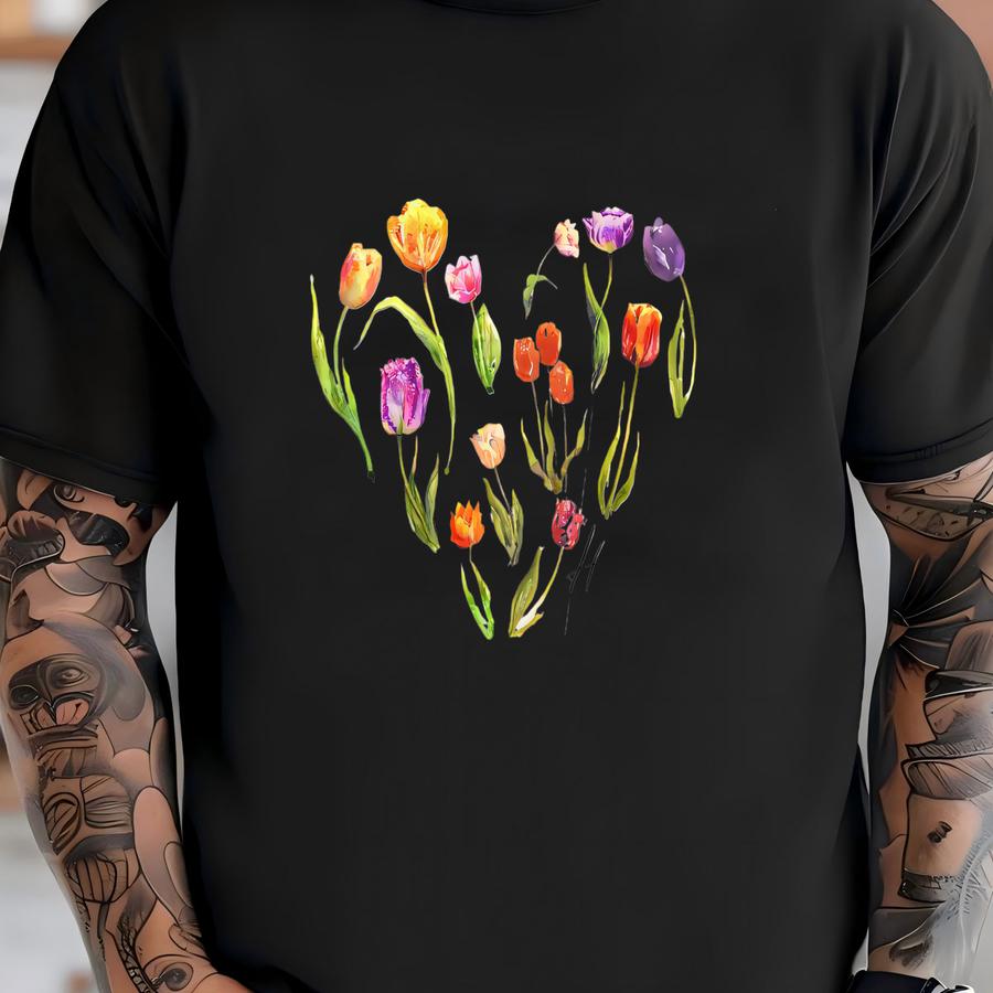 Tulip Heart Shirt Holland Netherlands Tshirt Heart With Tulip Design Dutch Theme Shirt With Floral Design Tulip Time Holland Michigan Tshirt T-shirt