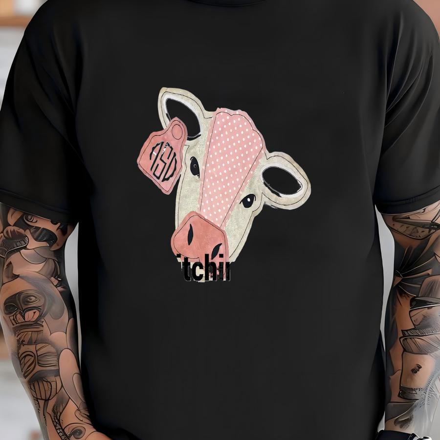 Pink Polka Dot Cow Applique Shirt Monogram ,women's Gift, Girl Gift, Birthday Gift, Christmas Gift, Mother's Day Gift, Cow Shirt, Custom T-shirt