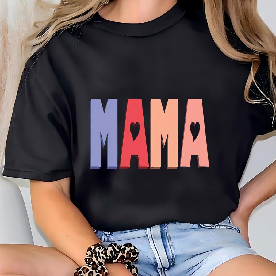 This Mama Wear Her Heart On Her Sve Sweatshirt, Personalize Mom Tee Long Sve, Custom Mama With Children Name Hoodie, Mama Sweatshirt T-shirt