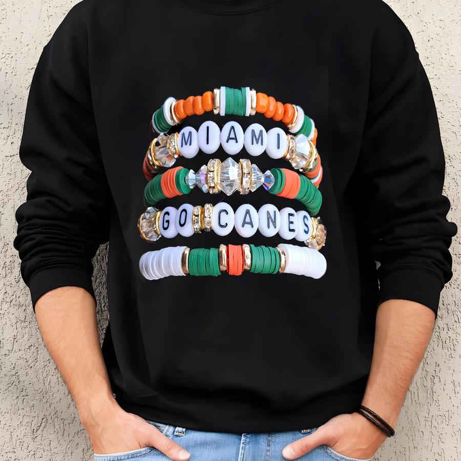 Full Stack Miami Hurricanes Inspired Heishi Stacking Bracelets Sweatshirt