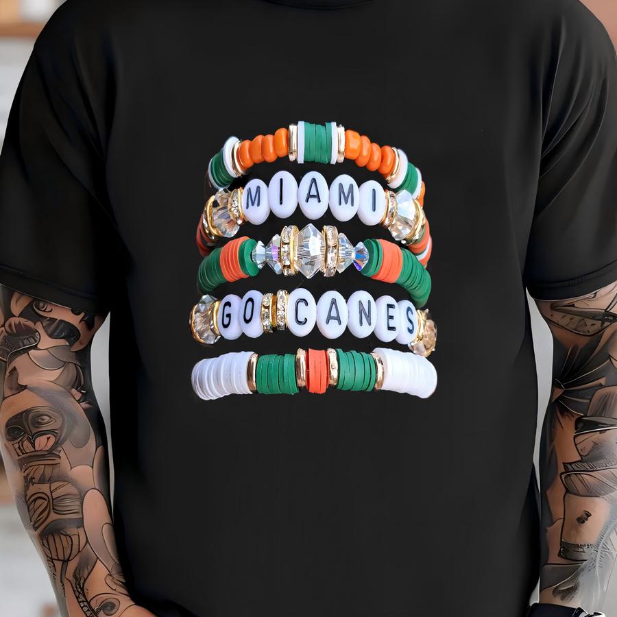 Full Stack Miami Hurricanes Inspired Heishi Stacking Bracelets T-shirt