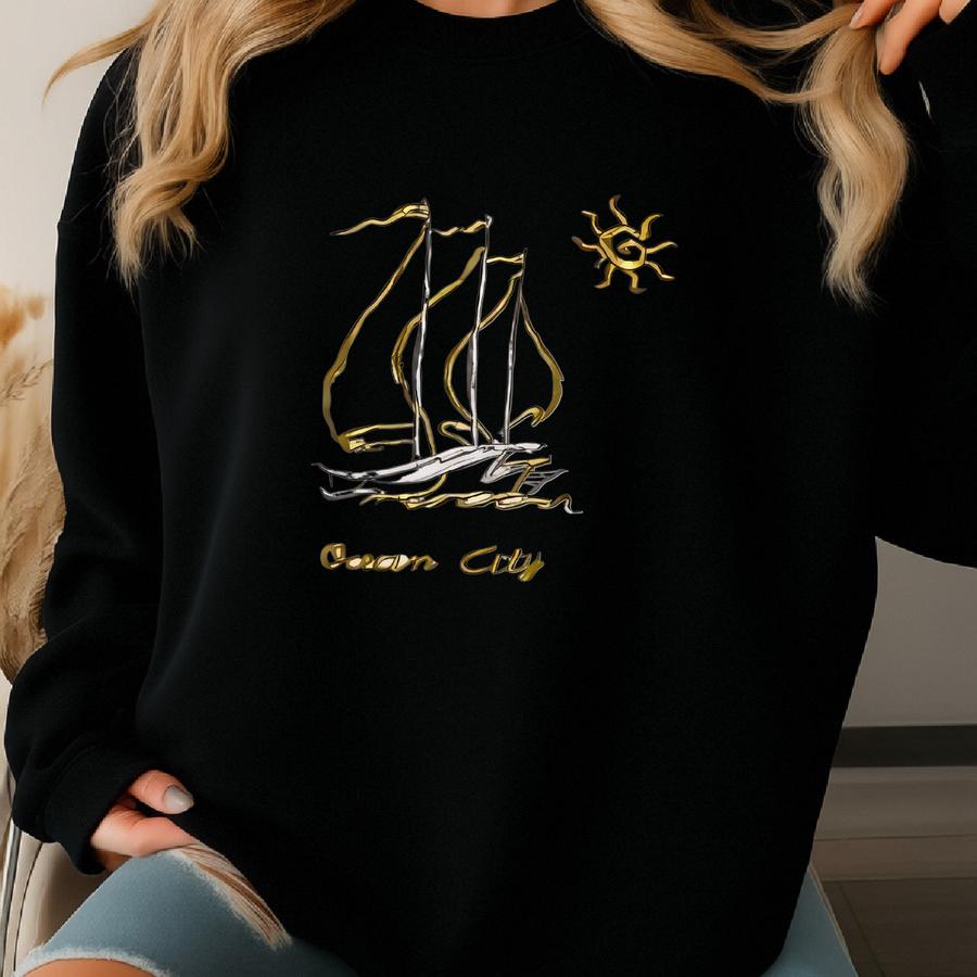 90s Ocean City Maryland Crewneck Sweatshirt Patch Logo White Color Men’s L Sweatshirt