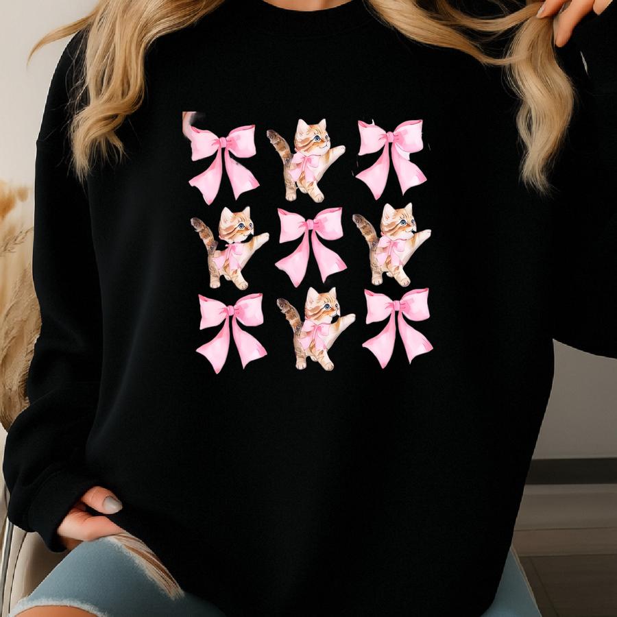 Coquette Sweatshirt Pink Cat Sweater Coquette Clothes Soft Girl Aesthetic Sweatshirt Coquette Crewneck Coquette Bow Sweater Cat Themed Gifts Sweatshirt