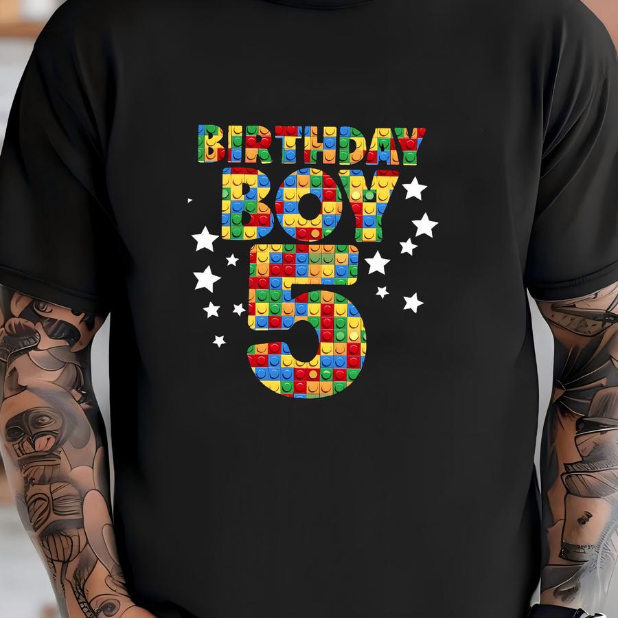 Age Birthday Boy Brick Shirt, Building Block Birthday Boy Gift T Shirt, Master Builder Tee, Toddler Boy Bday Tshirt, Bday Party Kids Hoodie T-shirt