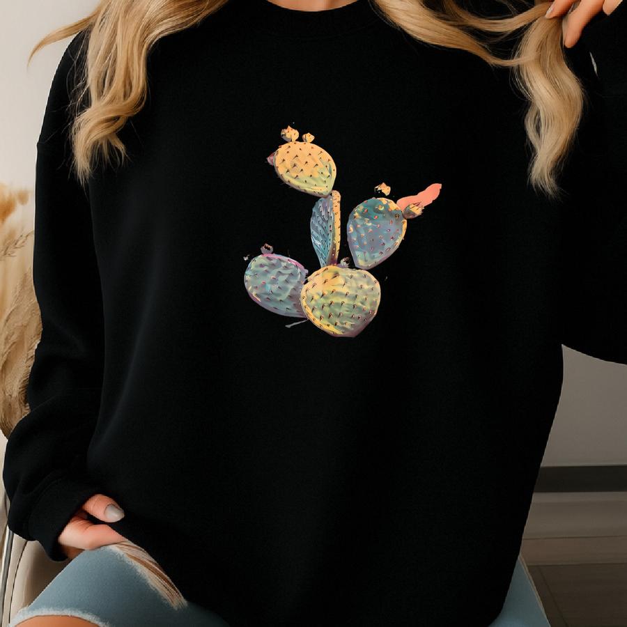 Ly Pear Cactus Art Print | Retro Cactus Wall Art, Vintage Western Art, Surreal Southwest Desert Landscape Sunset Print, Cowboy Wall Art Sweatshirt