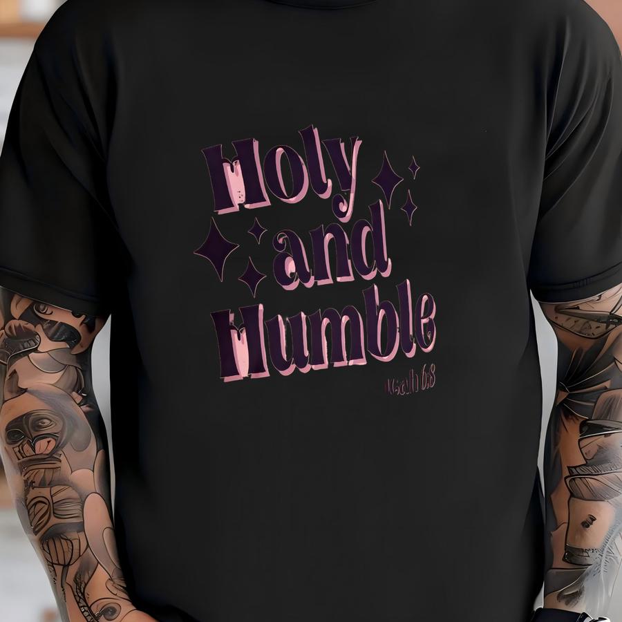 Christian Unisex T Shirt,holy And Humble In Purple And Pink Font Christian Gift T Shirt For Teens, Gen Z Bible Shirt Quotes, Religious Shirt T-shirt