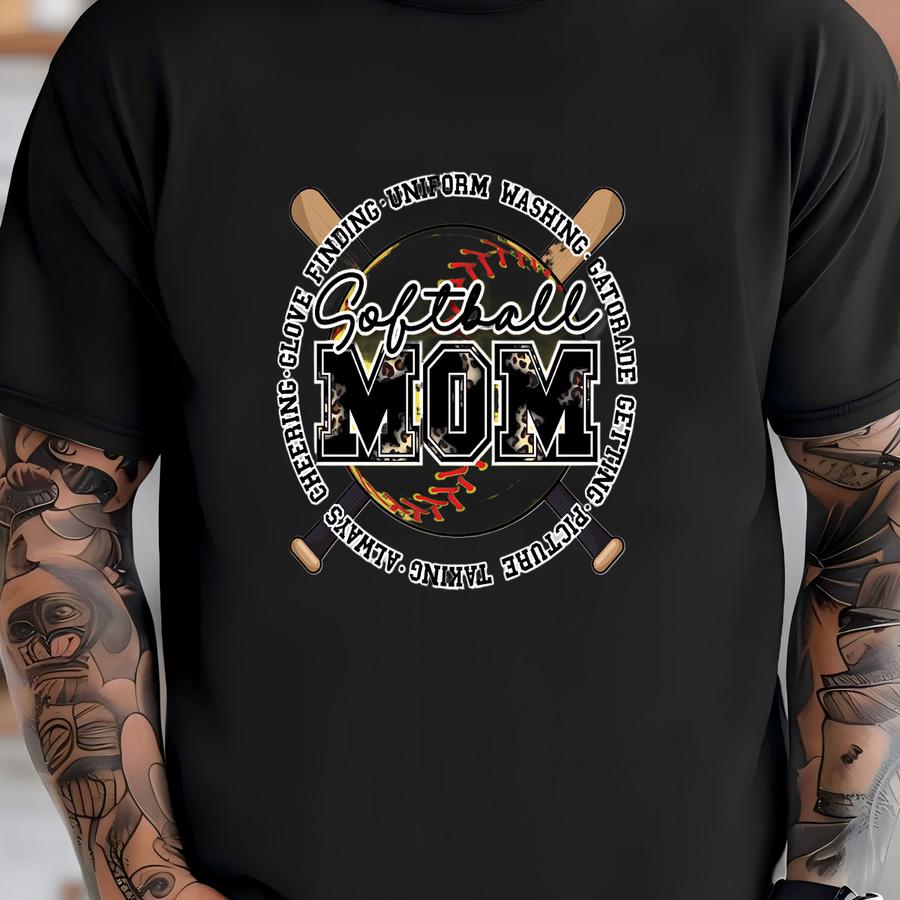 Softball Mom Leopard Print Dtf Transfer: Easy Iron-on Apparel T-shirt