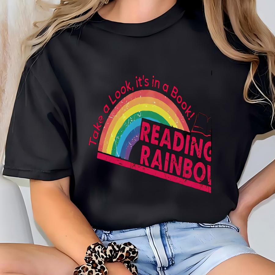 Reading Rainbow Tee, Take A Look It's In A Book, Rainbow Book Tee, Book Tee, Book Lover Gift, Bookish,reading Tee T-shirt