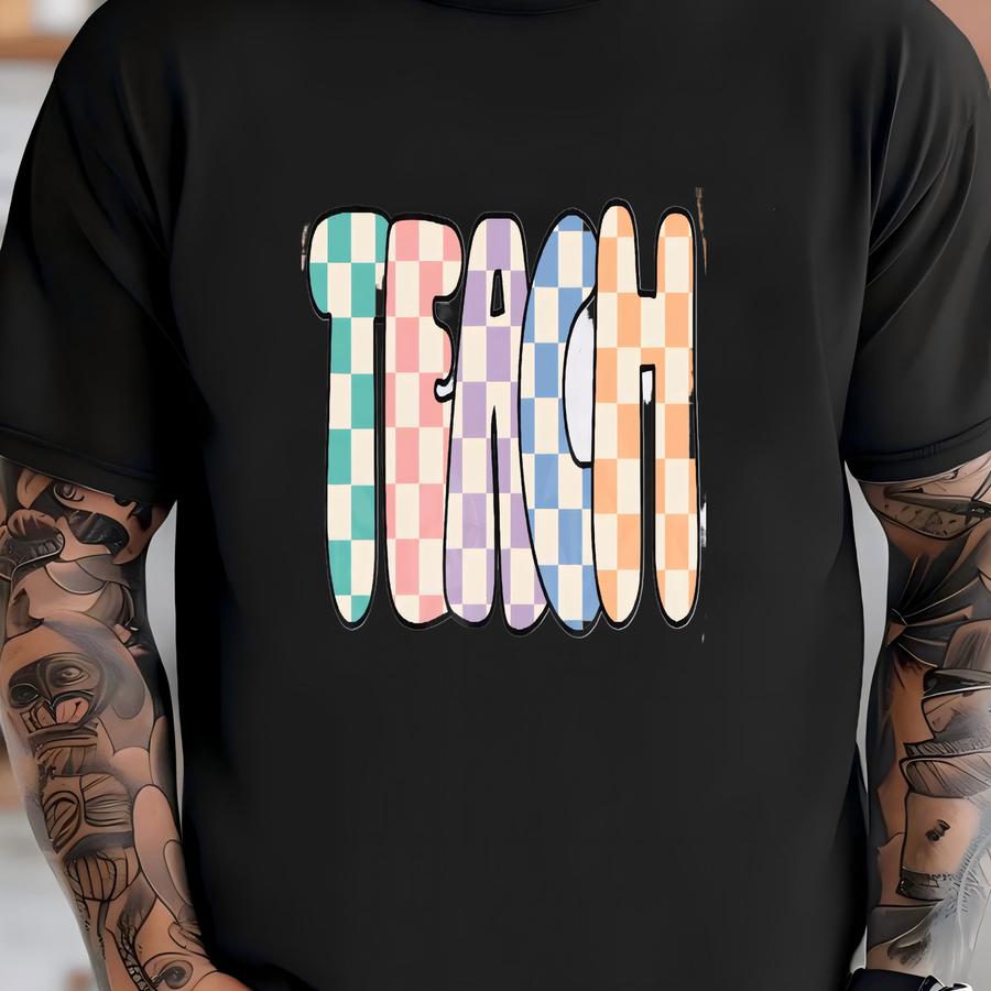 Retro Easter Teacher Png Sublimation Design | Checkered Teacher Easter Png Easter Bunny Teacher Png File Spring Teach Png Digital Download T-shirt