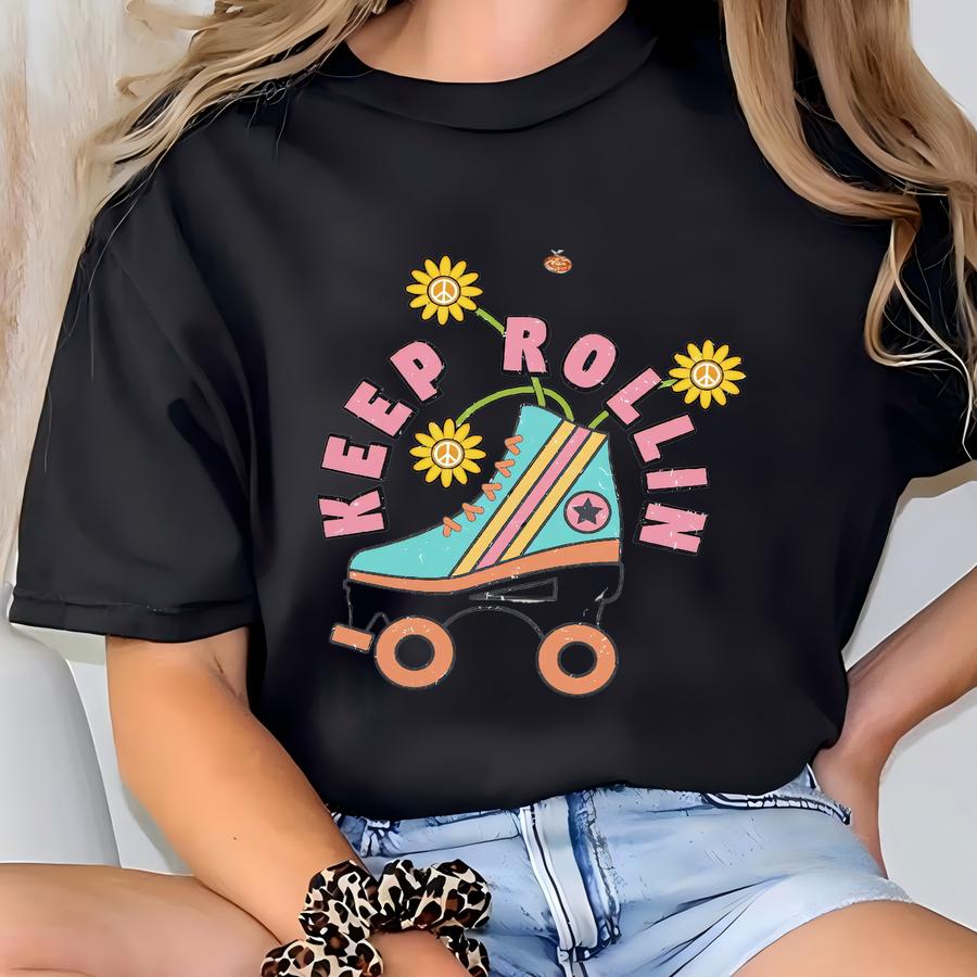 Keep Rolling, Roller Derby, Roller Derby Shirt, Retro Shirt, Roller Skates, Rollerskating Shirt, Groovy Shirts, Matching Retro Shirts, Retro T-shirt