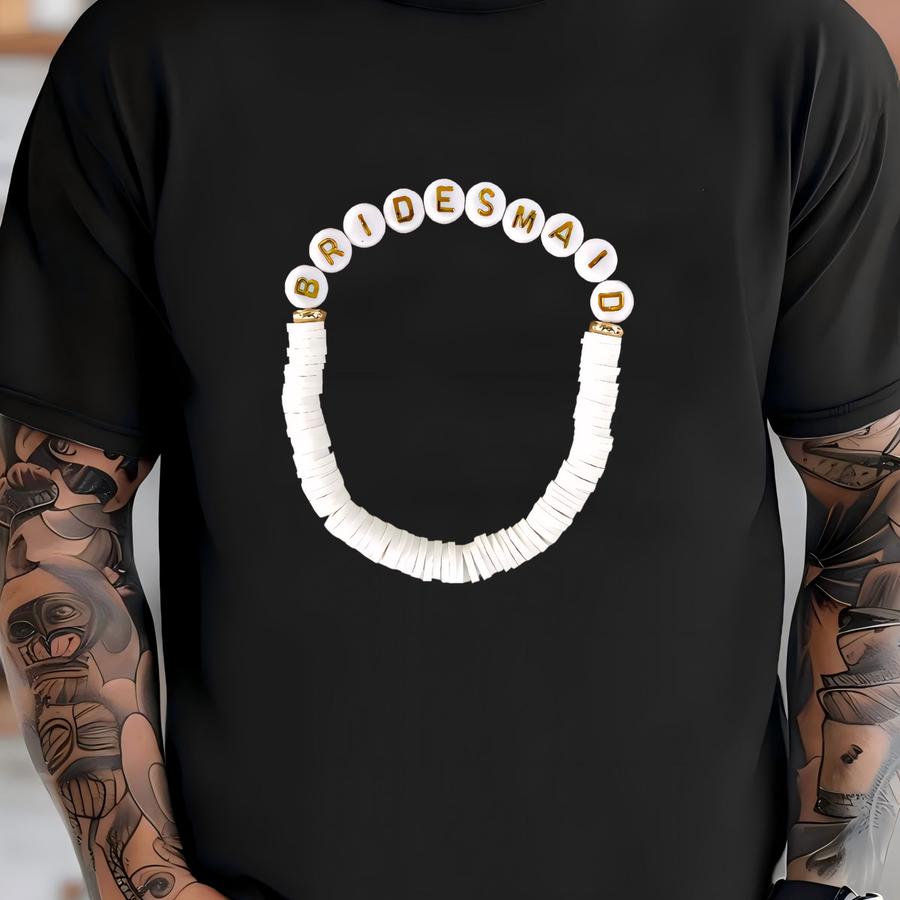 Bridesmaid Bracelet, Bridesmaids Gift, Bridesmaids Proposal Gift, Wedding Bridal Party Gift, White Beaded Bracelet T-shirt