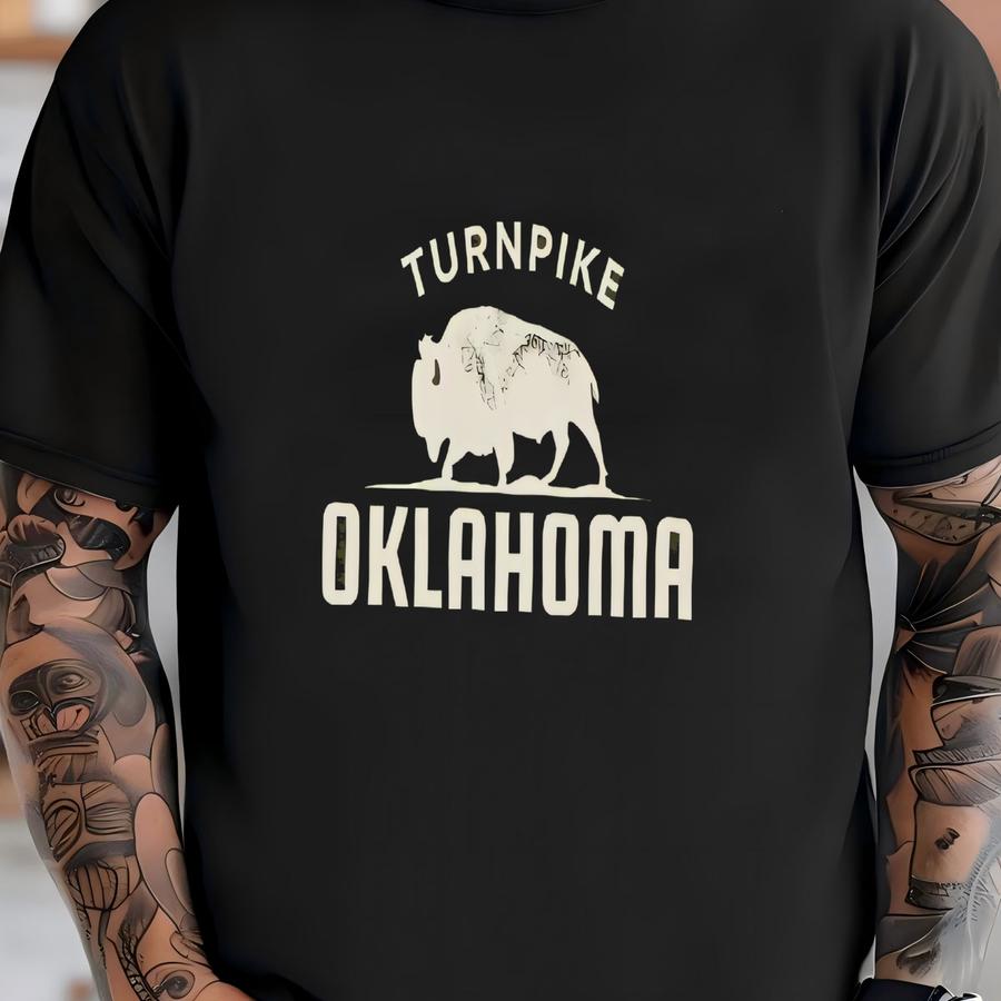 Turnpike Oklahoma Men's Women's Cotton Crew Tee Western Graphic Shirt Midwest Red Dirt Country Concert Tee Buffalo Bison Honky Tonk Music T-shirt