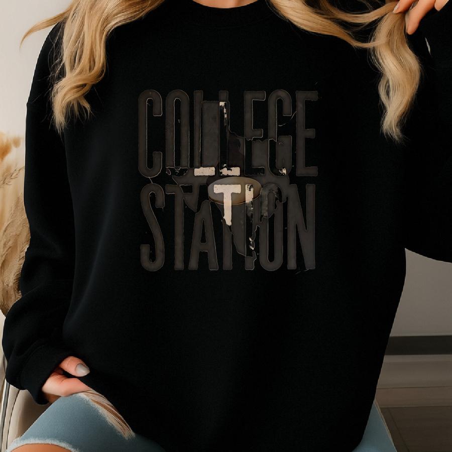 College Station Texas Vintage Ink Press Typography Art Print, Large Texas Wall Art, Texas Home Decor, Texas Aggie Print, Graduation Gift Sweatshirt