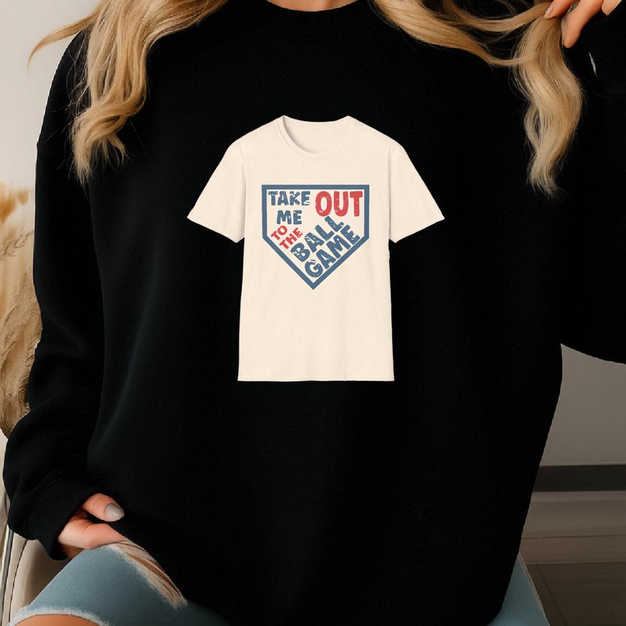 Take Me Out To The Ball Game Softstyle T-shirt, Mens, Women's, Unisex Comfy Tee. Baseball, Softball Distressed Graphic. Retro Sports Design Sweatshirt