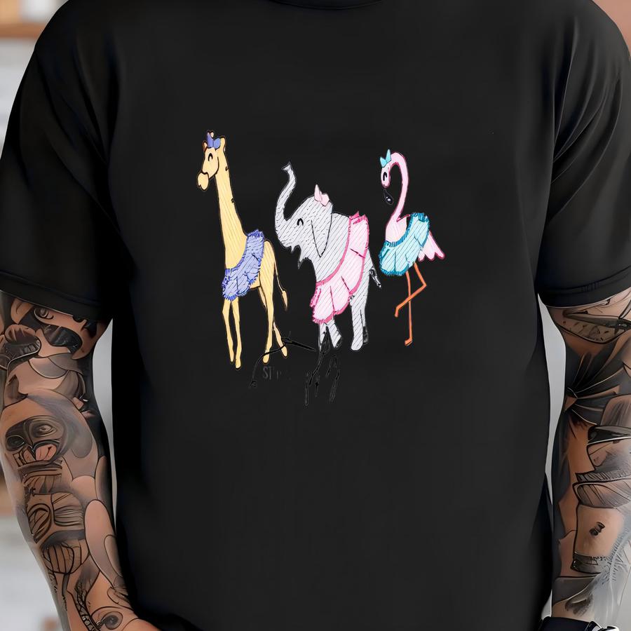 Tutu Zoo Animals Shirt - Giraffe Elephant Flamingo Ballerinas - Personalized Name - Girls Zoo Ballet Shirt T-shirt