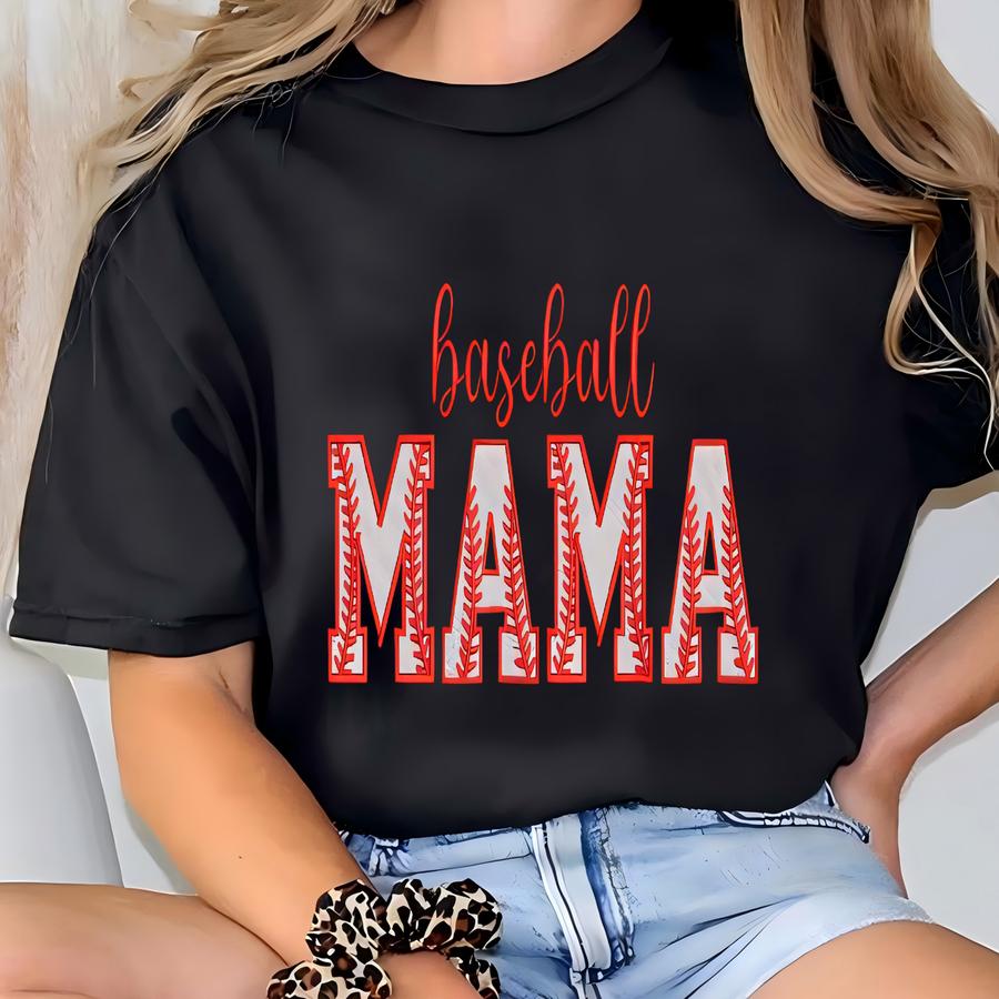 Baseball Mama Glitter Sweatshirt With Kids Name On Sve, Personalized Gift For Moms, Mom Shirt With Names, Mother's Day Shirt T-shirt