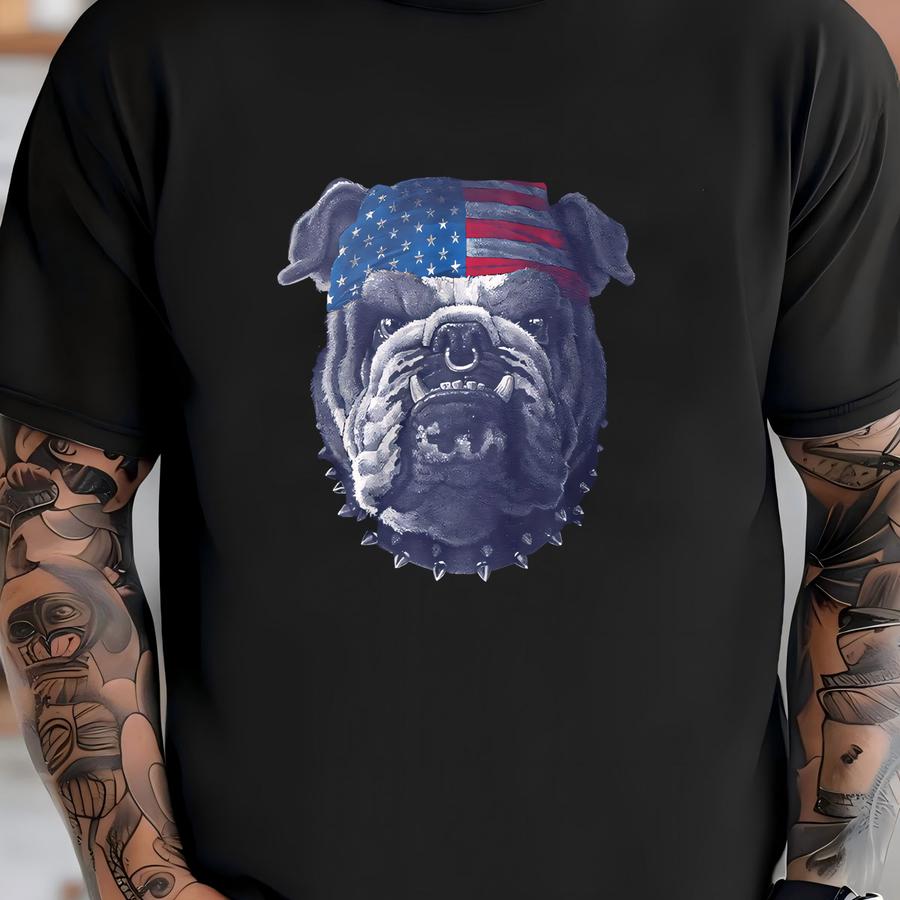 Bulldog With American Flag Bandanna, Usa Men's Hoodie, Hood_00372 T-shirt