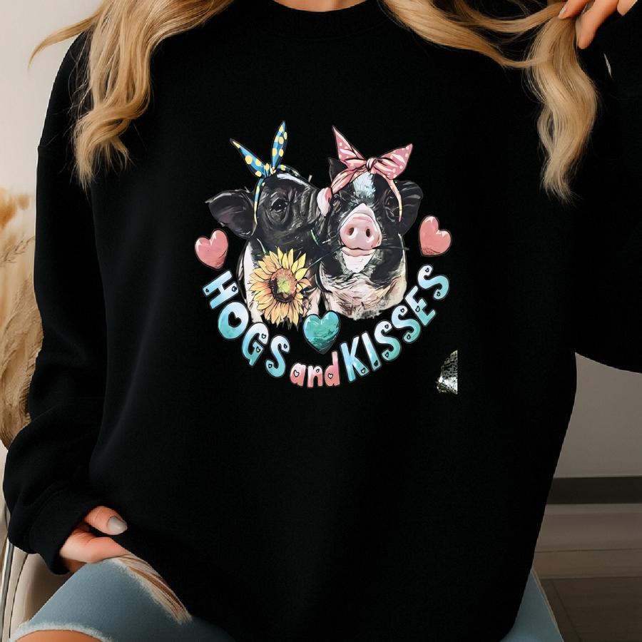 Hogs And Kisses Shirt, Happy Valentines Shirt, Valentine Day Shirt, Cute Valentines Gift, Pink Truck Shirt, Cute Valentines Graphic Tee Sweatshirt