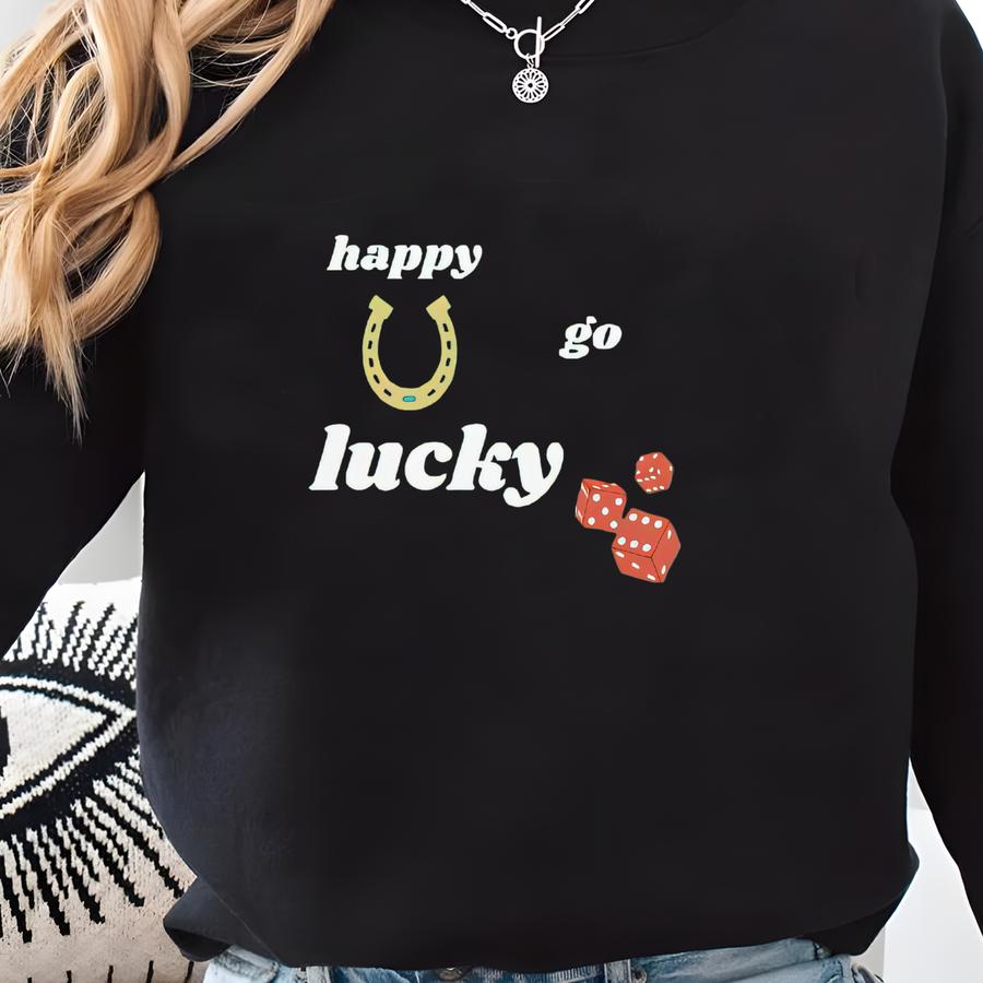 Happy Go Lucky Unisex Garment-dyed T-shirt, Vintage Wash Tee, St Patricks Day Fit, St Patty's Day, Luck Of The Irish, Green Sweatshirt