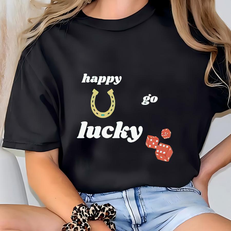 Happy Go Lucky Unisex Garment-dyed Hoodie, Vintage Wash Tee, St Patricks Day Fit, St Patty's Day, Luck Of The Irish, Green T-shirt