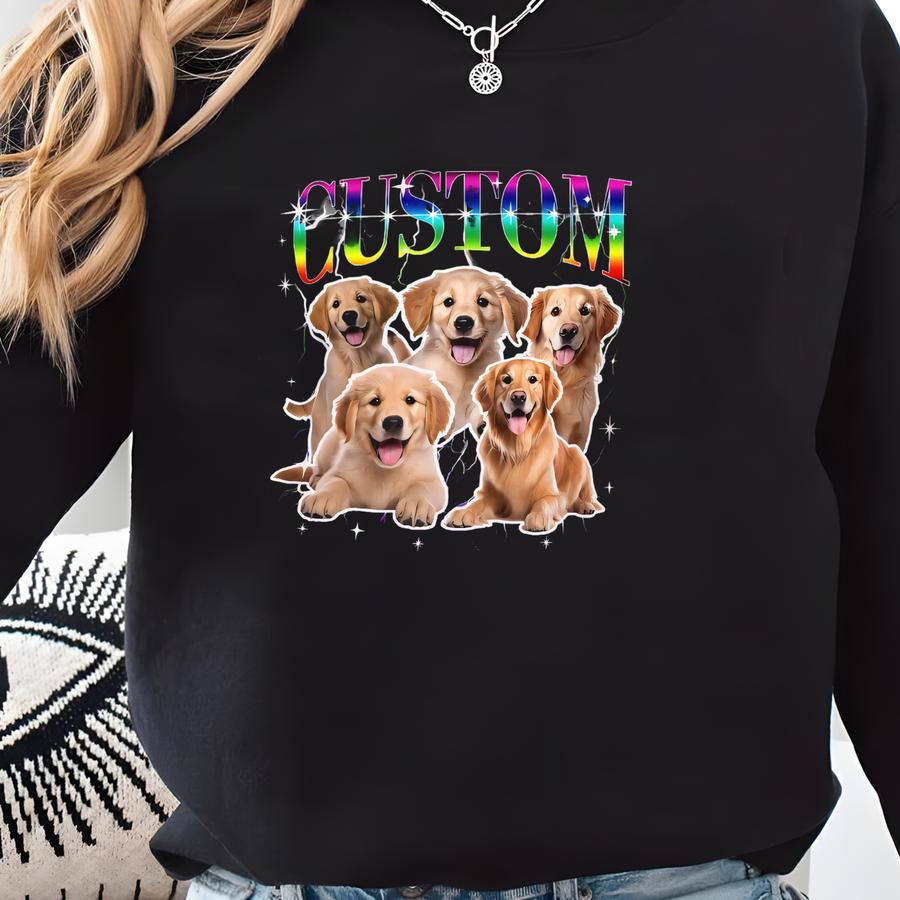 Custom Dog Photo Tee Shirt Gift For Pet Owner, Personalized Pets Bootleg Tshirt Gifts For Dogs Lover, Best Gifted T-shirt With Face Picture Sweatshirt