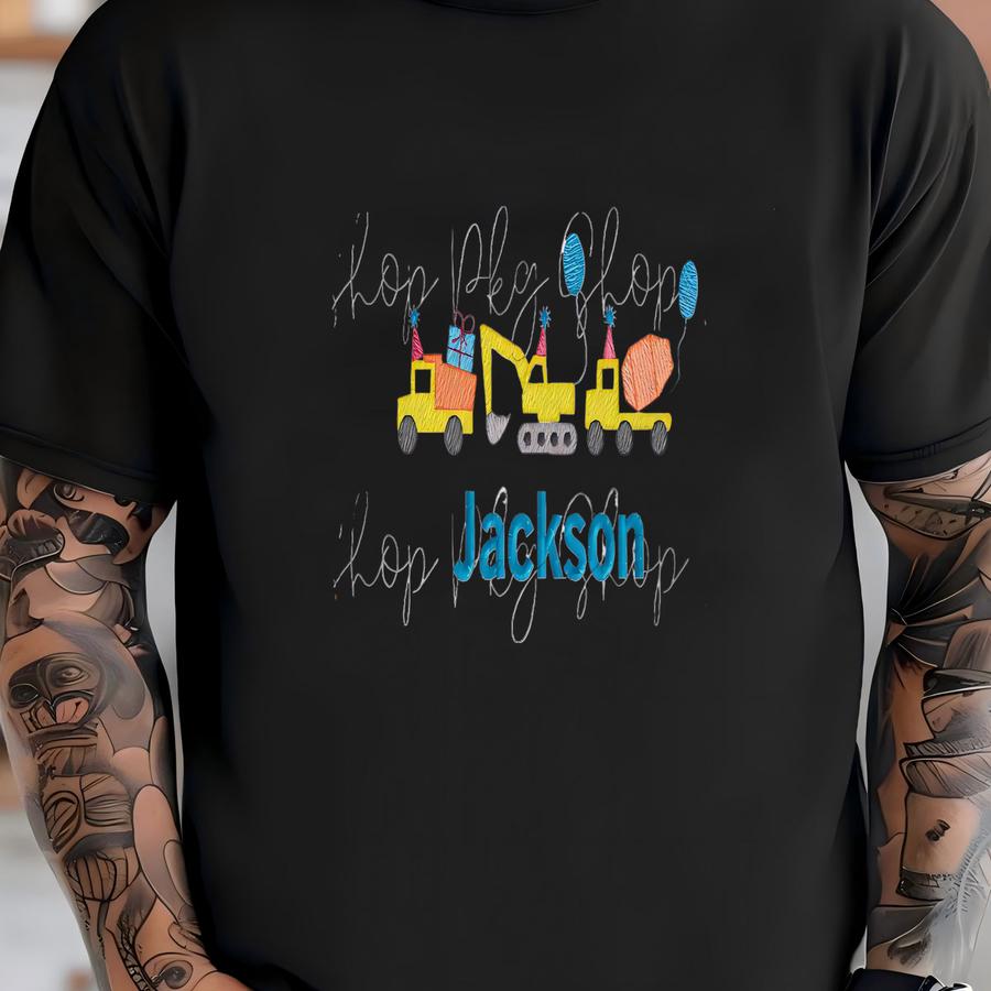 Construction Birthday Shirt - Personalized Name - Construction Vehicles - Themed Birthday Party Top - Balloons T-shirt